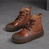 Botas de caña baja estilo retro de Shanghai Jiejie para mujer, de otoño e invierno, con capa superior de piel de vaca, cremallera lateral, suela gruesa, zapatos de mujer de moda que combinan con todo.