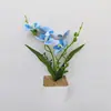 Nuevo Macetero Cuadrado de Piedra Blanca con 2 Tenedores y 5 Orquídeas Mariposa, Planta en Maceta para Decoración de Sala de Estar Balcón en Casa, Bonsái de Flor Artificial