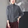 Cardigan Gola Alta Estilo Old Money para Mulheres, Novo Suéter de Tricô Casaco Outono/Inverno 2026, Top de Alta Qualidade