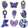 Decorações de tamanco com tema roxo, cogumelos de desenho animado, borboletas, flores, acessórios de sapato DIY, fivelas de sapato de borracha macia em PVC, exclusivamente para vendas transfronteiriças