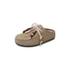 Sapatos Birkenstock Relaxantes e Confortáveis 2025 Sola Grossa Salto Baixo Camurça de Vaca Cadarço com Contas Bico Largo Meias Sapatilha para Mulheres