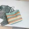 Bolsa Tote Listrada Color Block de Verão 2025 Nova Primavera Estilo Artístico Fresco Bolsa de Ombro Bolsa de Mão Casual
