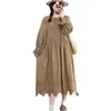 Vestido Largo Bordado de Manga Larga Estilo Mori Girl Japonés para Mujer, Vestido Largo Elegante Simple Artístico de Cuello Redondo Ajustado para Mujer