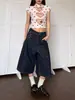 Shorts jeans cropped de retalhos com estrela de cinco pontas estilo rua americano para homens e mulheres, calças de comprimento médio de perna larga retas emagrecedoras retrô high street