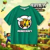 Camiseta infantil de manga curta Minecraft com designs pixelados de abelha, lobo e Enderman, top de verão 100% algodão para meninos