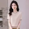 Camiseta de Seda para Mujer, Top Corto de Punto, Nuevo Estilo de Verano, Top Holgado Fino de Seda Hielo de Manga Corta para Mamás