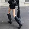 Botas Femininas Maillard Empilhadas 2026 Verão Novo Estilo Bico Fino Salto Bloco Dupla Face Fivela de Cinto Botas de Cavaleiro Botas de Cano Alto