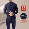 Roupa térmica masculina com gola alta/média, forrada com fleece, espessa, de veludo, calça comprida, camisa de baixo, conjunto completo de inverno