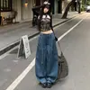 Jeans retro lavados de pierna ancha con cordón para mujer, nuevos de cintura alta, estilo holgado de ropa de trabajo, pantalones largos adelgazantes