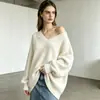 Nuevo Suéter de Color Sólido Otoño/Invierno para Mujer en Amazon (Europa y América), Corte Holgado, Versátil, Estilo Casual, Suéter de Punto con Cuello en V