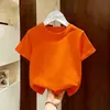 2026 Nova Camiseta de Algodão Puro Manga Curta para Meninas Tamanhos Médio e Grande Moda Verão Camiseta Manga Curta Cor Sólida Roupa Infantil Top Camiseta Tendência