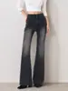 Jeans micro-flare negro-gris para mujer 2026 nuevo estilo de talle alto ajustados versátiles pierna recta no se pegan a las piernas pantalones acampanados petite
