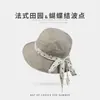 Sombrero de Sol con Lunares y Lazos para Primavera y Verano para Mujer, Sombrero de Pescador Plegable de Lino con Ala Ancha, Estilo Japonés Versátil para Primavera y Verano