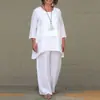 Traje Esportivo Casual de Moda Longa Manga Longa Cor Sólida de Algodão e Linho Solto Tamanho Grande Primavera e Outono 2024 Venda por Atacado