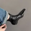 Botas de cuero genuino elegantes, de punta cuadrada, elásticas y ajustadas para mujer, botines vintage para el trabajo, con tacón grueso, cremallera trasera versátil, Botas Martin