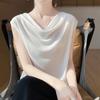 25 Verano Mujer Nueva Llegada Sin Mangas Cuello Corto Elegante Color Sólido Top Delgado Combinable Manga Corta Camiseta Capa Base