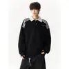 Moletom com Gola Polo Estilo College de Listras Americanas Masculino Marca da Moda Caimento Relaxado Roupa Jovem Versátil Manga Longa Outono