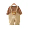 Ropa Infantil Transfronteriza Primavera Nuevo Estilo Conjunto de Peto de Manga Larga de Dibujos Animados para Bebés y Niños Pequeños Conjunto de Dos Piezas