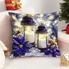 Funda de Almohada Navideña Azul Dorada Soñadora Estampado Digital de Alta Definición Funda de Cojín Estilo Europeo y Americano Felpa Corta Funda de Almohada Festiva