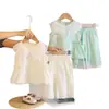 Conjunto de Verano sin Mangas para Bebé 2026 Nuevo Ropa para Niñas Conjunto de Verano Cuello Bordado Pantalones Cortos Conjunto de Dos Piezas para Bebé Venta al por Mayor