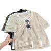 Top de punto juvenil con diseño calado y manga corta para mujer, Nuevo diseño de verano 2026, Cubre todo holgado y versátil, Blusa fina
