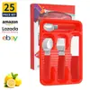 Juego de Cubiertos de Acero Inoxidable Transfronterizo, Cuchillo, Tenedor y Cuchara, Set de 25 Piezas con Mango de Plástico de Cola Inclinada, Set de Caja de Regalo de 25 Piezas, Venta al por Mayor de Fábrica