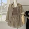 Top Fino de Protección Solar + Shorts Sueltos y Versátiles + Camisola Adelgazante Traje de Tres Piezas Super Hada para Mujer