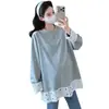 Camiseta de Maternidad en Stock Nueva de Primavera Manga Larga Estilo Coreano Encaje Patchwork Camisa Base para Todas las Estaciones Top Versátil de Maternidad