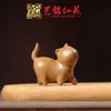 Tallado de Madera Arcoíris Lindo Gato Pieza de Mango Gatito Cabeza Inclinada Arcoíris Mini Adornos de Escritorio Manualidades Creatividad para el Hogar