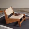Cadeira de Lazer em Madeira Maciça Estilo Retro Wabi-Sabi, Design Simples de Alta Qualidade, Cadeira Sofá de Corda Única para Sala de Estar de Hotel B&B
