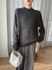 Suéter de Punto de Lana de Cachemira y Seda de Morera para Mujer, Cuello Semi-Alto, Corte Holgado, Sencillo y Versátil para Otoño e Invierno