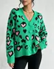 Cardigan holgado para mujer de comercio exterior europeo y americano 2026 otoño e invierno nuevo abrigo talla grande moda estampado de leopardo suéter de punto para mujer