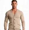 Otoño/Invierno 2026 Cárdigan de Punto de Manga Larga de Color Sólido Europeo y Americano para Hombre, Cuello en V, Suéter Delgado de Moda, Ropa Cálida para Hombre