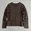 Diseño de doble cuello, estilo casual, camiseta de manga larga para mujer, nueva para otoño, cuello redondo, color liso, versátil, top base adelgazante