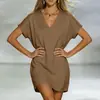 En stock 2026 nuevo modelo Amazon transfronterizo europeo y americano color liso cuello en V holgado manga corta elástico casual vestido