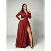Nuevo vestido de noche largo elegante con cuello en V, manga larga y abertura, estilo europeo y americano, comercio exterior transfronterizo, para mujer