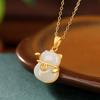 Yilu plata S925 plata esterlina chapado en oro colgante de gato de la suerte de jade Hetian accesorios retro lindos colgante de nuevo estilo chino