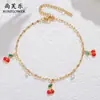 Tobillera Minimalista de Esmalte Colorido con Fresa y Circonita, Nuevo Estilo Transfronterizo, Joyería Fresca y Dulce de Acero Inoxidable con Borla