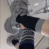 Calcetines Grues Retro de Algodón Puro Azul Marino y Marrón para Otoño e Invierno, de Doble Aguja, Modernos, de Media Pantorrilla, Versátiles, No Aprietan, Adelgazantes, Estilo Slouch