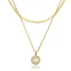 Colar Empilhável 18K com 26 Letras Transfronteiriço para Mulheres, Estilo Europeu e Americano com Conjunto de Pingentes Redondos de Letras com Zircônia Cúbica Cravejada de Diamantes