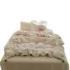 Conjunto de cama de quatro peças macio e como uma nuvem, com acabamento em renda, 100% algodão, estilo coreano, adequado para dormitórios de estudantes, conjunto de lençóis de três peças