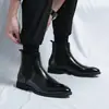 Sapatos de couro de cano alto para primavera e outono, botas de couro versáteis, botas de trabalho, botas masculinas retrô, botas Chelsea estilo europeu e britânico, botas curtas brilhantes