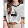 Camiseta Manga Curta Color Block Algodão Floco de Neve Raglan Design Feminino Moda Versátil Top Leve Verão 2026 Nova Chegada