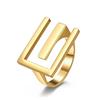 Médio Estilo Frio Simples E-shaped Open Steel Anel de Aço Titânio Ouro Chapeado K-ouro Europeu e Americano Estilo Wear Joias