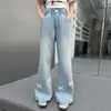 Calça flare jeans bordada com borboletas para meninas, nova calça larga de perna larga estilo coreano para primavera/outono, calça comprida da moda para crianças mais velhas