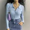 Cárdigan de Punto Retro con Cuello Polo de Manga Corta Larga para Mujer 2026 Primavera y Otoño Nuevo Suéter Básico de Color Puro