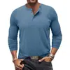 Camiseta masculina de manga longa lisa, gola Henley redonda, camiseta masculina de comércio exterior, mais vendida na Amazon, estilo europeu e americano, 2026