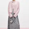 Jaqueta Cardigan Tricotada Rosa de Alpaca Macia Cerosa Peruana Mandyzha Feminina Outono e Inverno Preguiçoso e Gentil Top Grosso