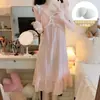 Novo Robe de Dormir Acolchoado de Algodão Nuvem, Estilo Fino com Laço para Primavera, Verão e Outono, Vestido Anti-Exposição para Meninas