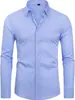 Camisa de Botones Amazon de Estiramiento Cuatro Vías Color Natural para Hombre, Manga Larga Color Sólido Moda Masculina Transfronteriza Corte Delgado Casual de Negocios Envío Gratis